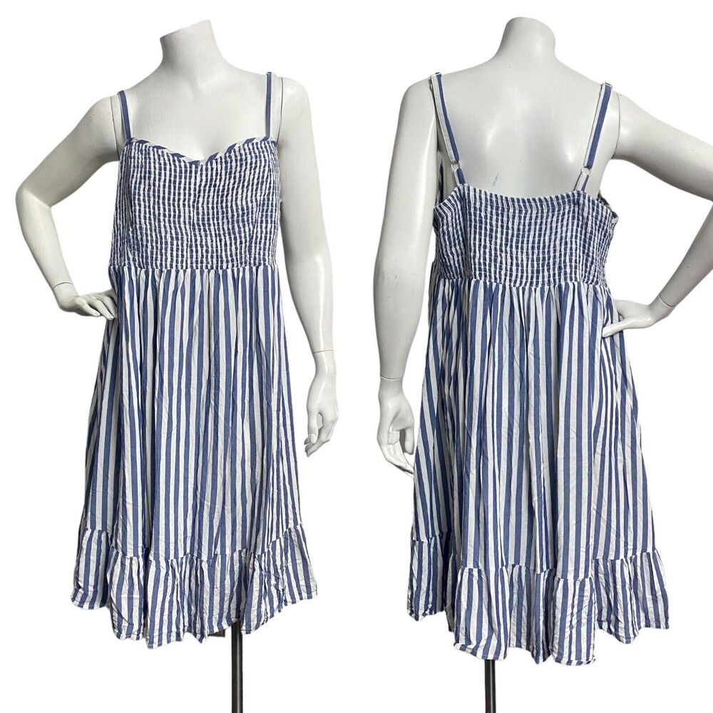 Torrid Dress Women’s‎ Plus Size 2 Blue White Stripes Sleeveless Smocked Nautical